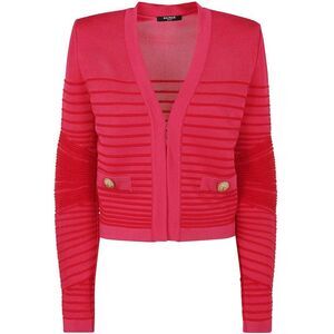 BALMAIN Ribbed Knit Cropped Cardigan Women PINK & PURPLE Sweaters & Knitwear